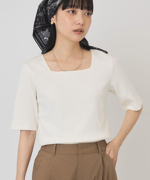 【接触冷感・UVカット】スクエアネック5分袖プルオーバー