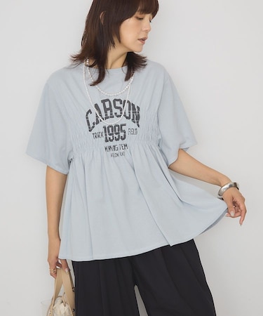 シャーリングプリントTシャツ