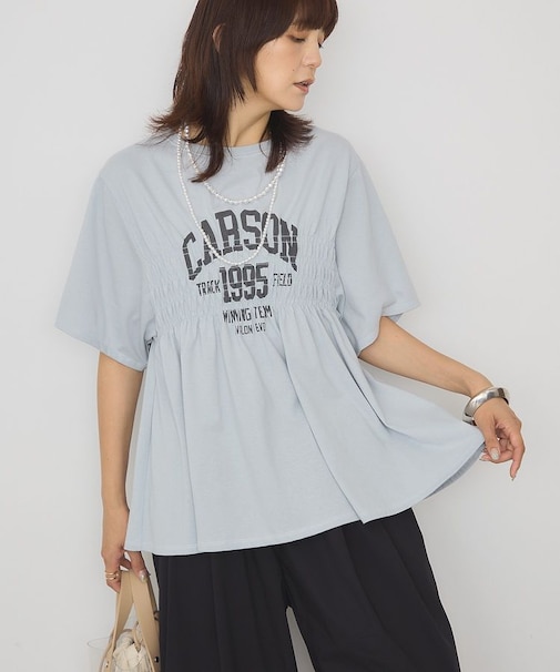 シャーリングプリントTシャツ