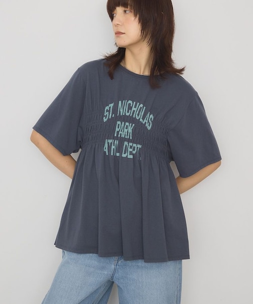 シャーリングプリントTシャツ