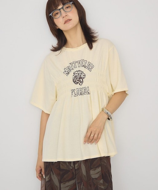 シャーリングプリントTシャツ