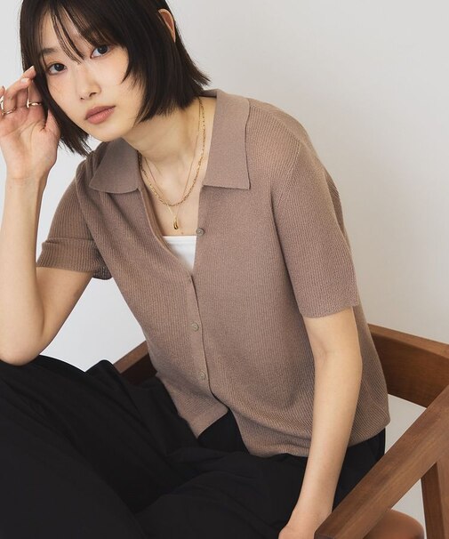 襟付きスキッパー半袖ニットポロ