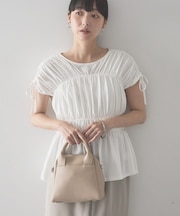 【接触冷感】シャーリングショルダーリボンプルオーバー