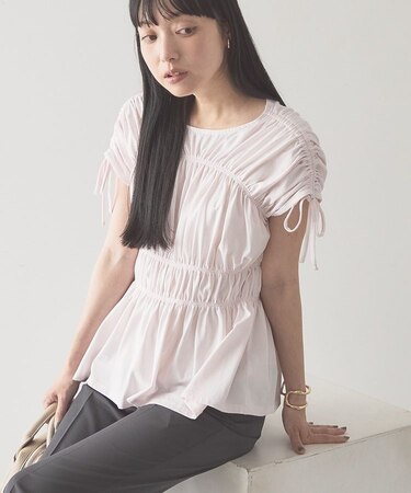 【接触冷感】シャーリングショルダーリボンプルオーバー