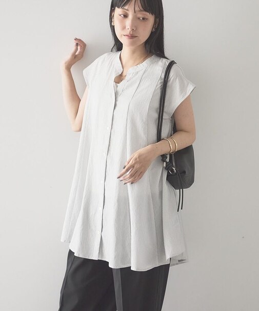 【接触冷感】フレンチスリーブフレアスキッパーブラウス