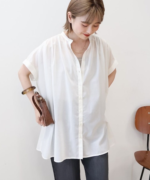 【WEB限定】イージーケア+接触冷感 フレンチスリーブギャザーシャツ