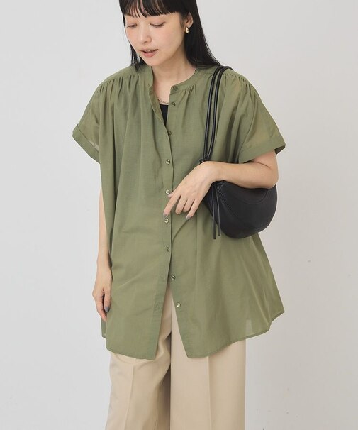 【WEB限定】イージーケア+接触冷感 フレンチスリーブギャザーシャツ