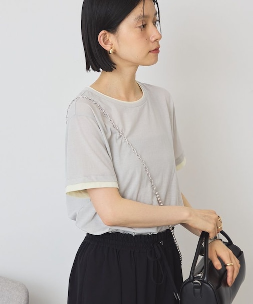 配色レイヤード風シアーTシャツ