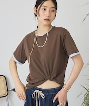 配色レイヤード風シアーTシャツ