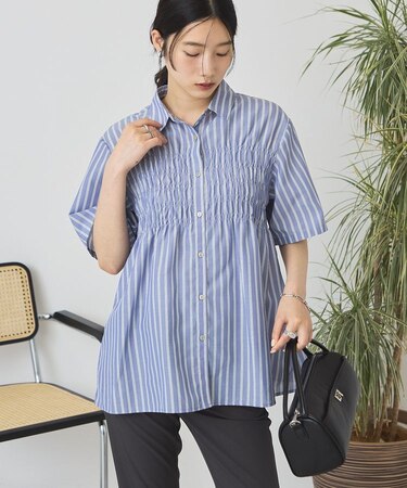 シャーリング半袖シャツ