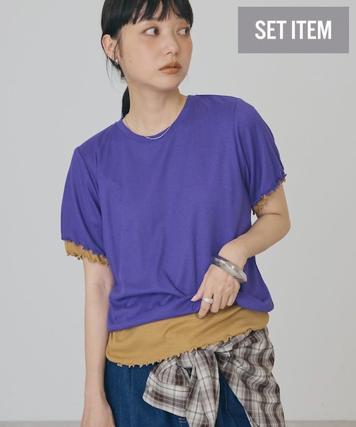 【2点セット】配色レイヤードメローTシャツ