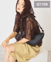 【2点セット】メッシュレース半袖シャツ+スカーフ