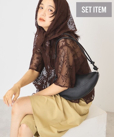 【2点セット】メッシュレース半袖シャツ+スカーフ