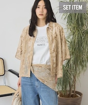 【2点セット】メッシュレース半袖シャツ+スカーフ