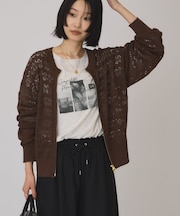 クロシェジップアップニットカーディガン