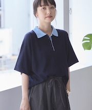 襟レイヤードニット