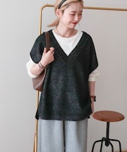 【WEB限定】ラメ入りVネックニットベスト
