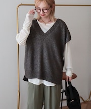 【WEB限定】ラメ入りVネックニットベスト