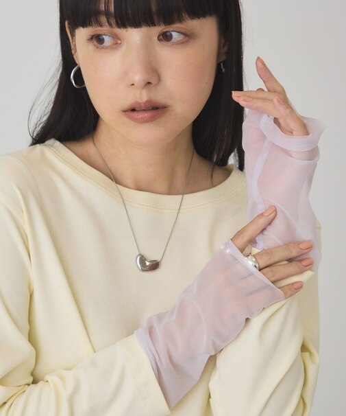 袖チュールドッキングプルオーバー