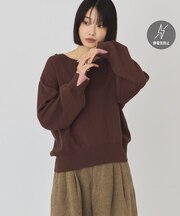 【バイパチ・シアバター配合】バイカラークルーネックニット