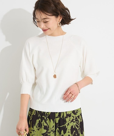 洗える/UVカット/毛玉軽減 半袖ラグランニットプルオーバー