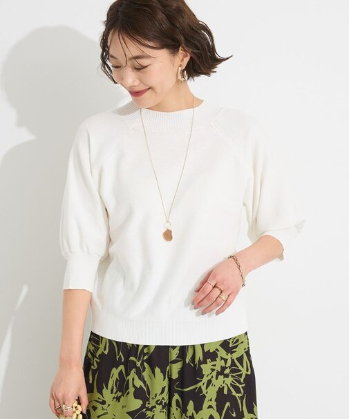 洗える/UVカット/毛玉軽減 半袖ラグランニットプルオーバー