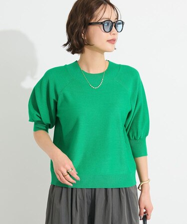 洗える/UVカット/毛玉軽減 半袖ラグランニットプルオーバー