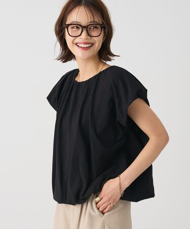 カットクレープ裾バルーンプルオーバー