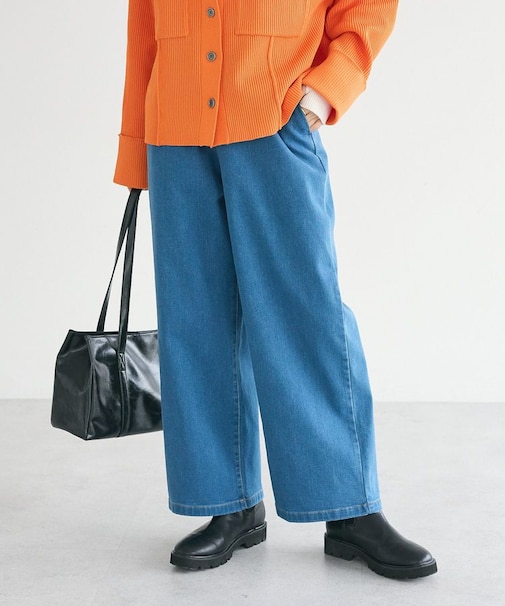 裏起毛デニムワイドパンツ