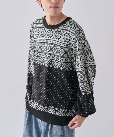 【ユニセックス】ジャカードニットプルオーバー