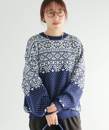 【ユニセックス】ジャカードニットプルオーバー