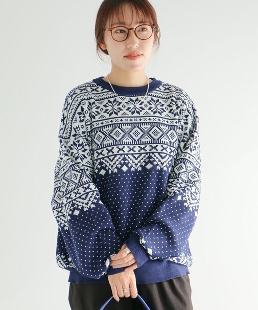 【ユニセックス】ジャカードニットプルオーバー