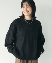 洗える/求心柄ケーブルニットプルオーバー