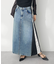 デニム切替異素材スカート