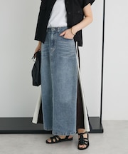 デニム切替異素材スカート