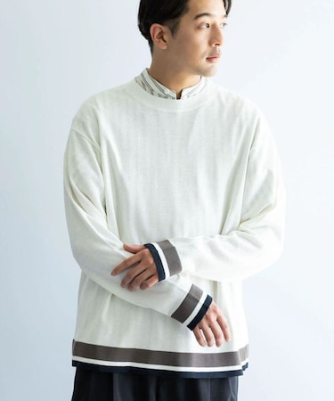 カラーシームリブニットロングスリーブTEE