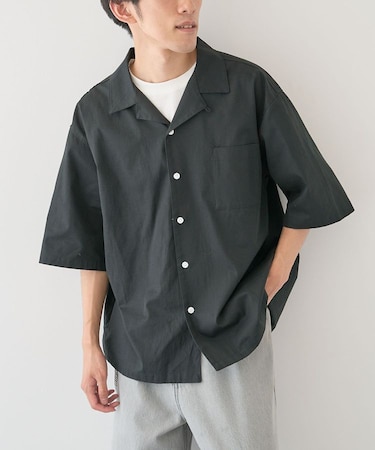 スラブコットンリネンオープンカラーシャツ