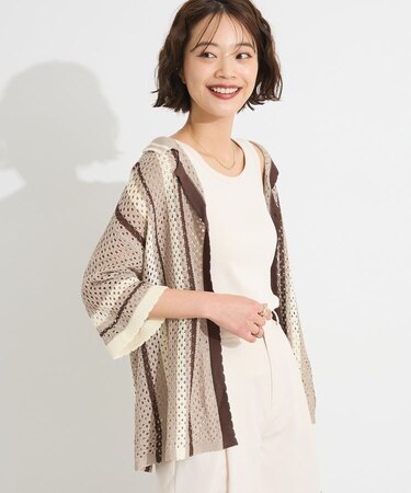 クロシェバイカラーニットカーディガン