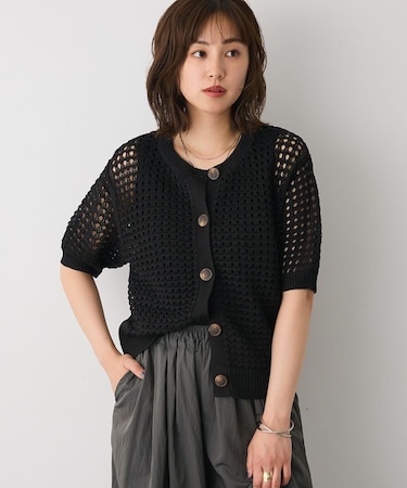 ハーフスリーブメッシュニットカーディガン