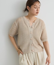 ハーフスリーブメッシュニットカーディガン