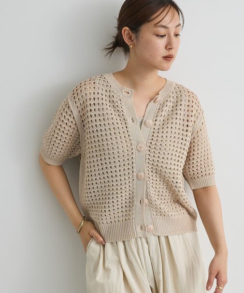 ハーフスリーブメッシュニットカーディガン