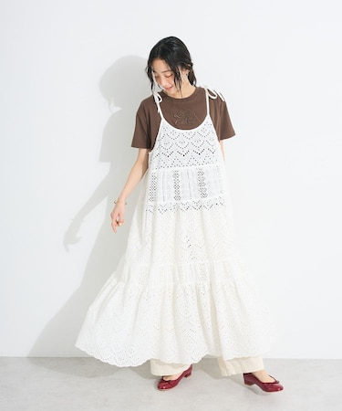 インド綿/シフリー切り替えティアードキャミワンピース