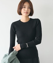 洗える/とてもちクルーネックリブニットプルオーバー