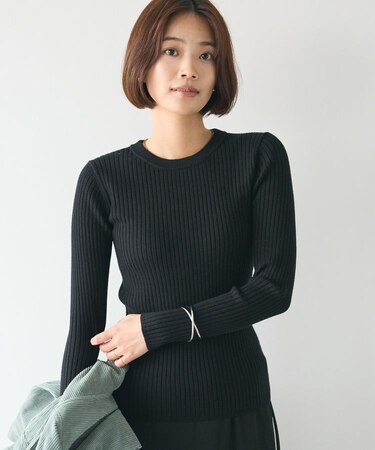 洗える/とてもちクルーネックリブニットプルオーバー
