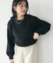 洗える/ビスチェ付きシャギーニットプルオーバー