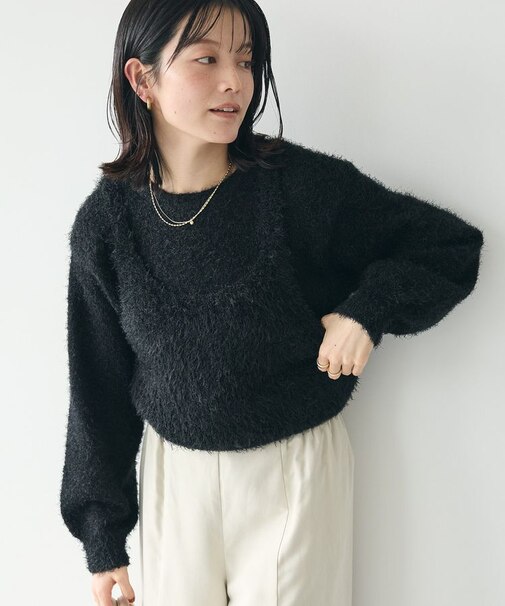 洗える/ビスチェ付きシャギーニットプルオーバー