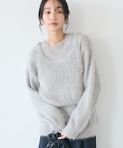 洗える/ビスチェ付きシャギーニットプルオーバー