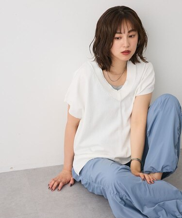 バックギャザーVネックニットベスト