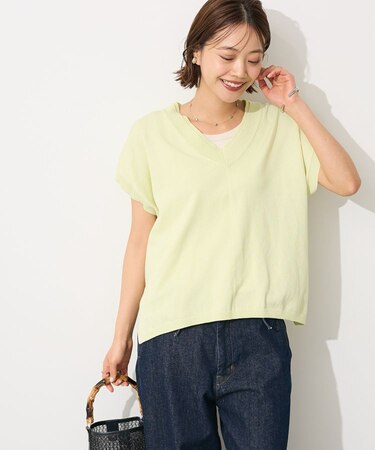 バックギャザーVネックニットベスト