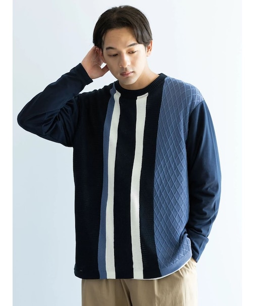 スイッチングニットロングスリーブTEE
